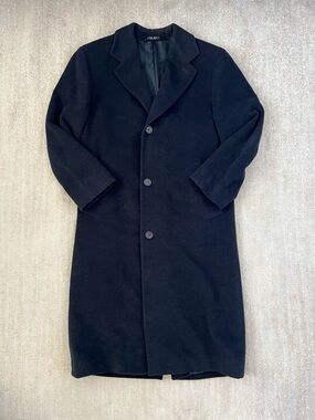 Vintage BOSS Hugo Boss De Tomaso Wool Overcoat Long Pea Coat 38R Blue